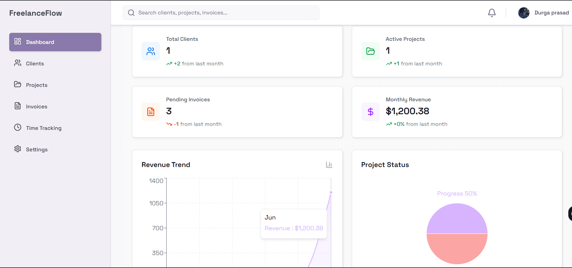 FreelanceFlow dashboard screenshot